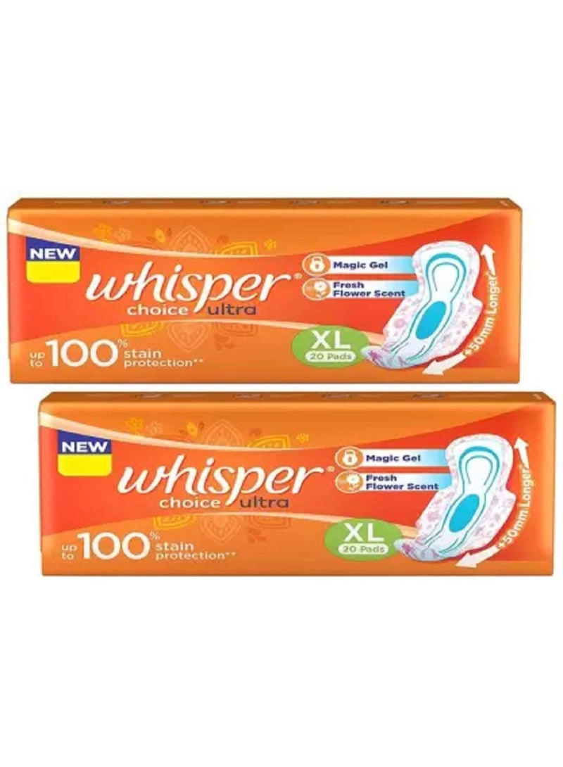 Whisper Choice ultra Extra Large 20+20 Sanitary Pad (Pack of 2) - Image 1